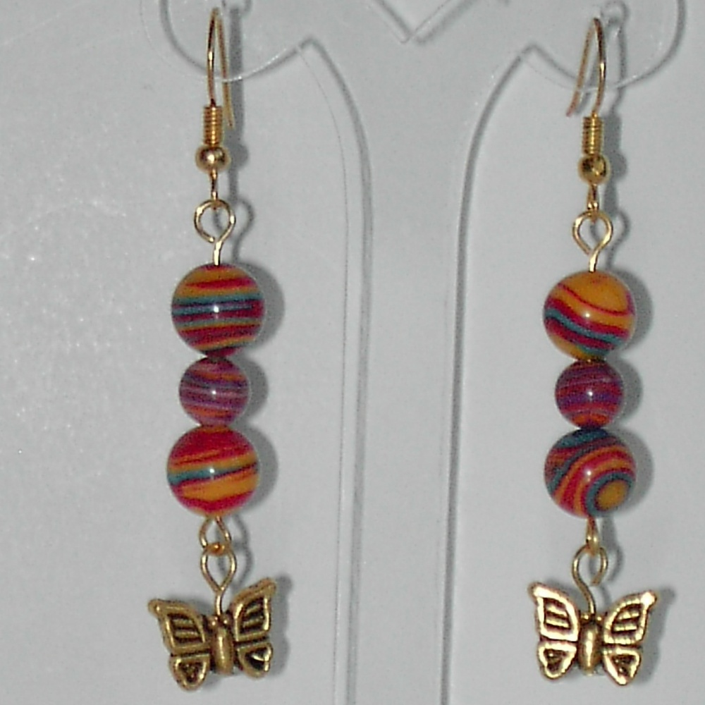 Multi color faux turquoise gold tone earrings(#36O